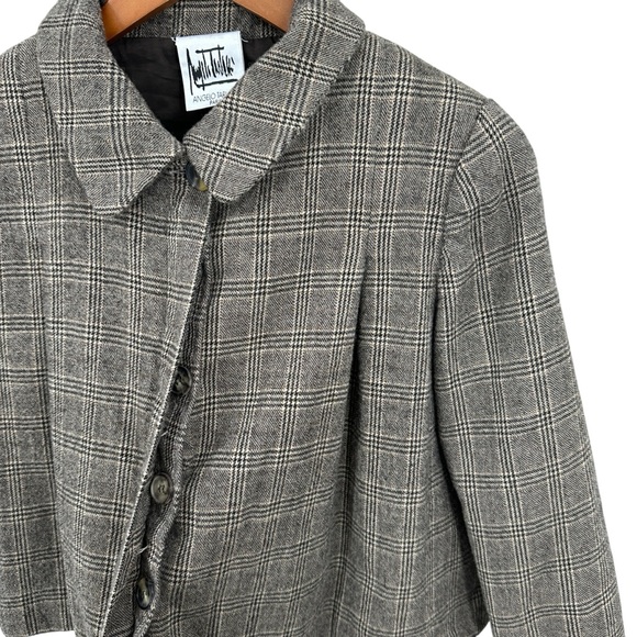 ANGELO TARLAZZI Jacket Wool Plaid 3/4 Sleeve Made in France - Picture 3 of 6